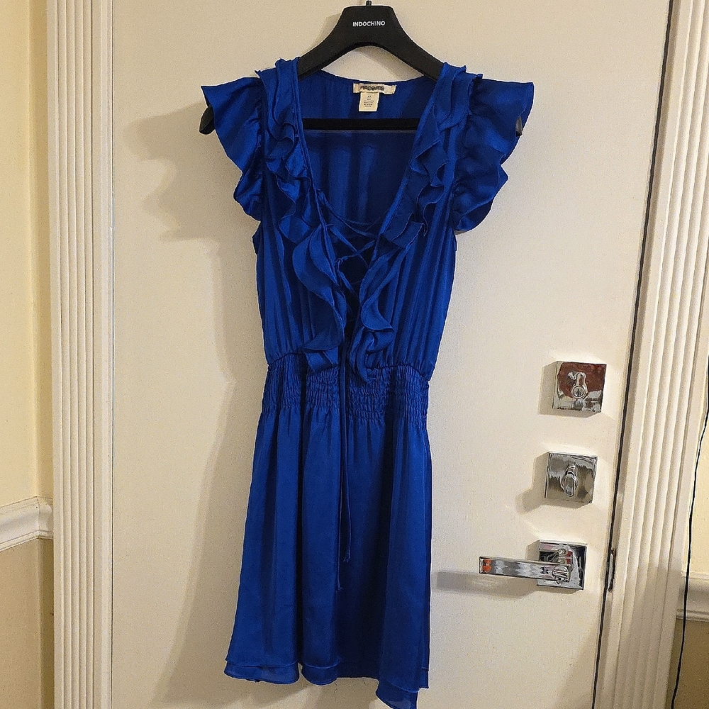 Arden B. Blue Ruffle Lace Up Dress